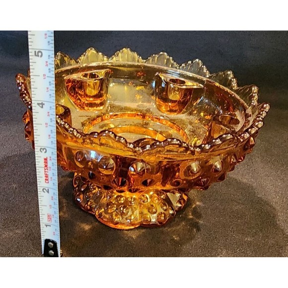 Vintage Amber Glass Hobnail Pedestal Candle Holder Bowl - Picture 5 of 5
